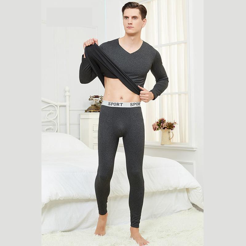 Men Winter Autumn Thermal Underwear Male Tight Suit Thicken Windproof Comfortable Soft Lining Long Sleeve High Elasticity Slim Seamless V-neck Clothes