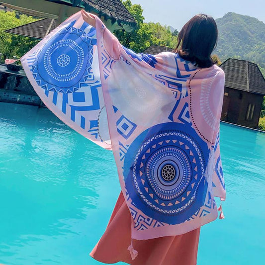 Ethnic Style Bohemia Cotton Linen Scarf Women Oversized Sunscreen Holiday Beach Silk Scarf Fringed Seaside Shawl