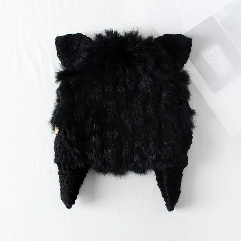 Korean Version of The Rabbit Fur Hat Female Sweet and Cute Cat Ears Wool Hat Japanese Autumn and Winter Knitted Hat