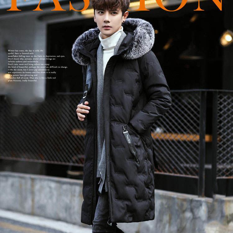 Men's Down Jacket Korean Thickened Medium Length Slim Coat Oversized Hair Collar Youth Men's Fashion Coat