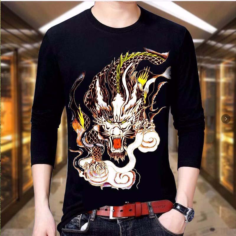 Spring and Autumn Long-sleeved T-shirt 3D Printing Men's Large Size T-shirt Men's Round Neck T-shirt