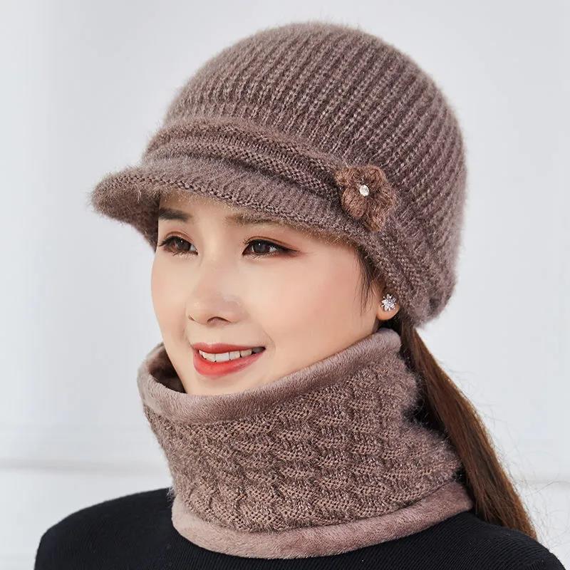 Winter Hat Bib Suit Plus Velvet Thick Warm Knitted Wool Hat Outdoor Windproof Mask Bib One for Women