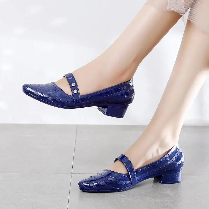 Fashion Sandals Women Wear Shallow Mouth Non-slip Mid-heel Waterproof Shoes Plastic Shoes Work Casual Sandals and Slippers