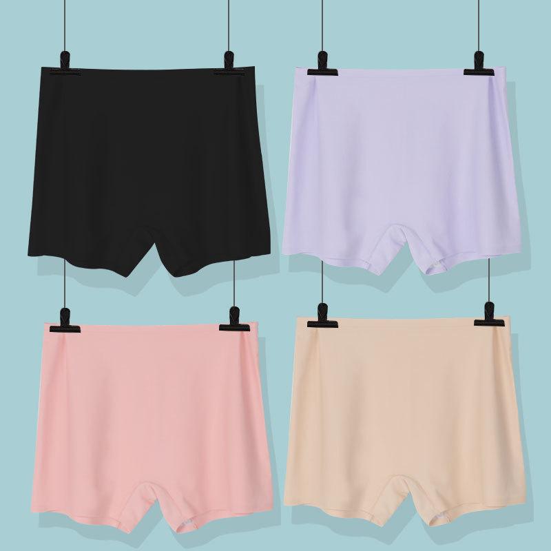 4Pcs/Set Ice Silk Seamless Safety Underpants Large Size Panties Solid Color Boxer Briefs Women's Sports Boxer