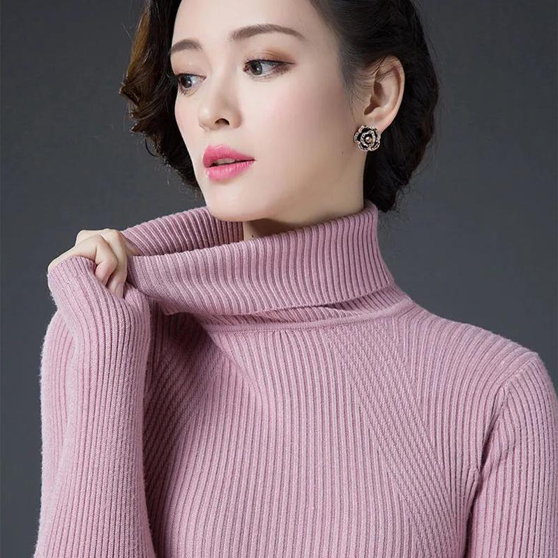 Women Turtleneck Sweater Autumn Winter Slim Plus Size Black Lady Pullover Sweaters Slim Knitted Jumper