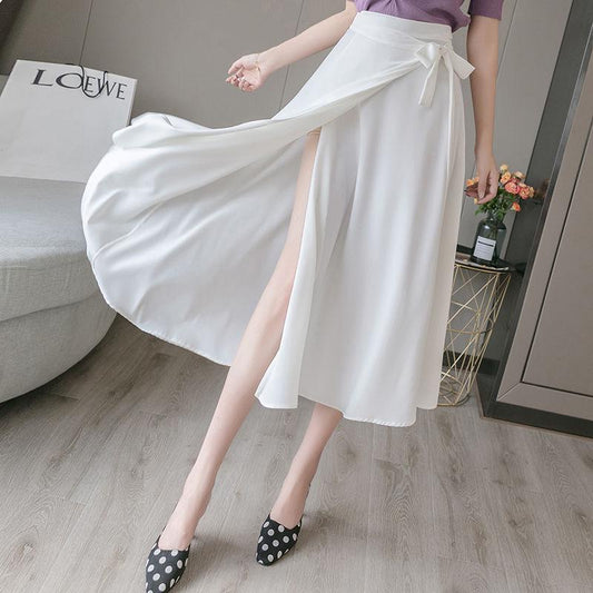 Pleated Skirt Chiffon Retro One-Piece Lace-Up Wrap Korean-Style Summer Pink Lady Split Beach Skirt Women