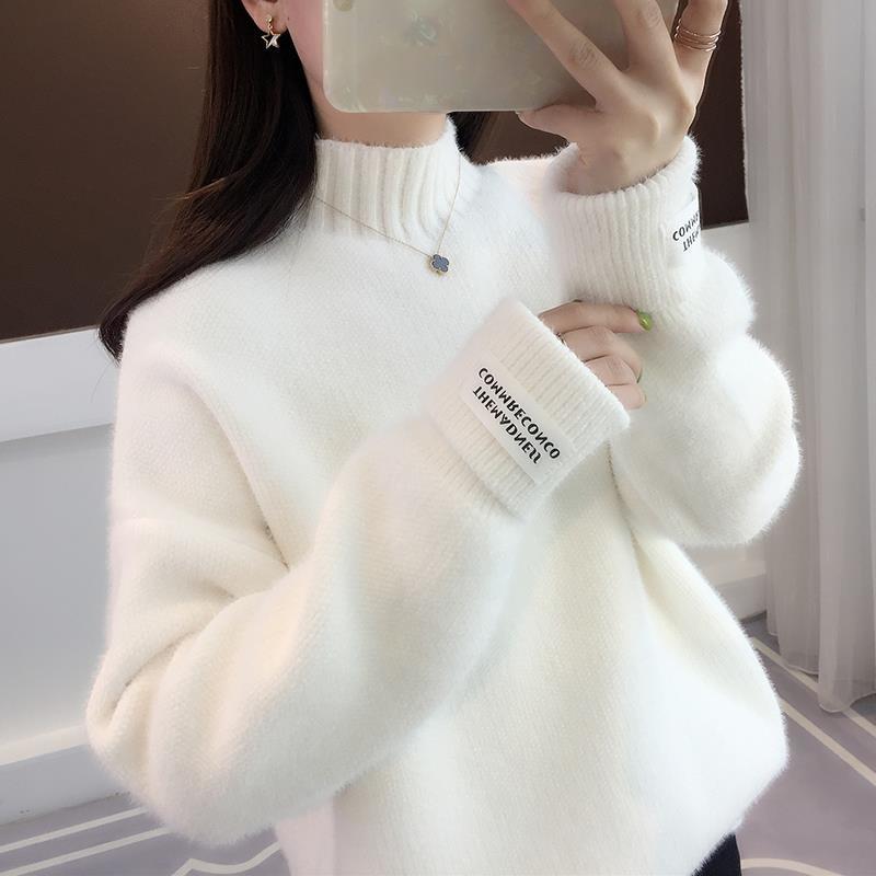 Fashion Long-sleeved Solid Color Sweater Spring and Autumn Women's Round Neck Loose Short Sweater