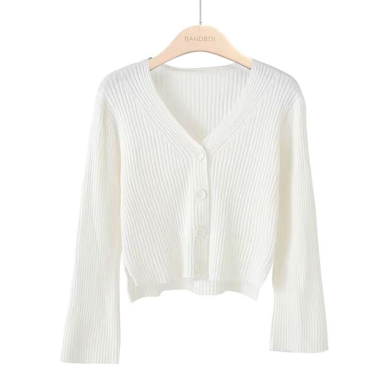 Autumn and Winter Short Style Loose Long-sleeved V-neck Sweater Knitted Cardigan Coat Shawl Solid Color Cropped Top Women