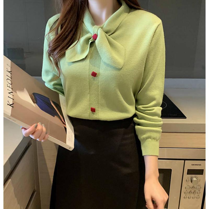 Women's Thick Slim Bottoming Shirt Autumn Winter Was Thin Knitted Bow Elegant Sweater