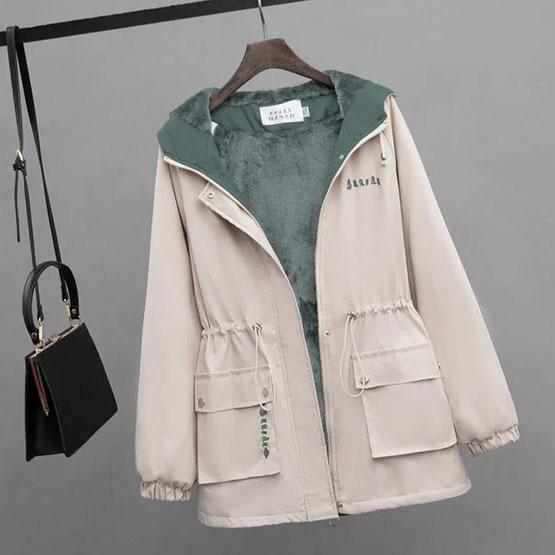 Women's Winter Casual Warm Cotton Jackets Large Size Solid Color Loose Thickened Hooded Cotton Coats