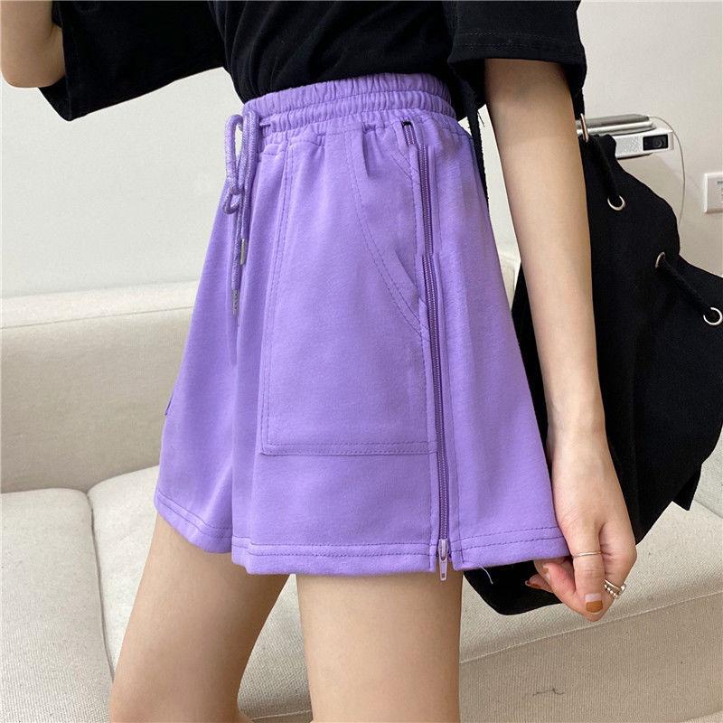 WTEMPO Women's Plus Size Loose Zipper Wide-leg Casual Pants Student Sports Shorts Elastic Waist Convenient Big Pocket Gym Stadium