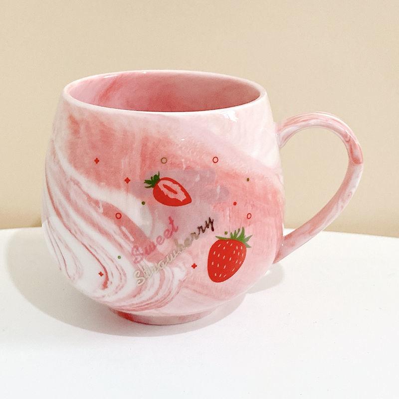 Creative Cartoon Ceramic Cup Female Student Dormitory Water Cup Cute Strawberry Mug Home Milk Breakfast Cup Spoon