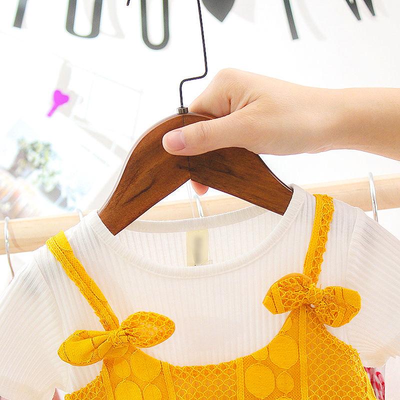 Children Dress Spring Summer O-neck Kids Clothing  Baby Girls Clothing Yarn Short Sleeve Dress Girl