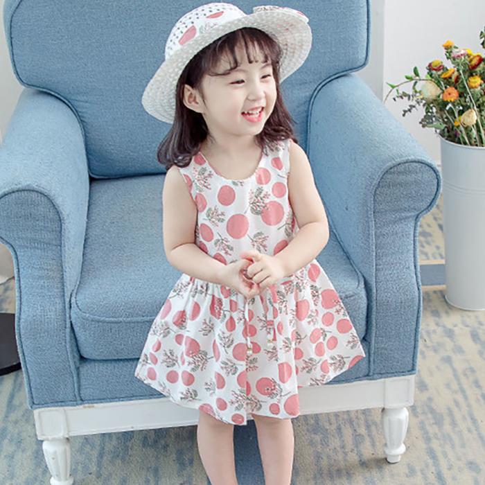 2PCS/Set Girls Dress +Hat Cotton Comfortable Children's Dress Summer Dress Floral Girls' Sleeveless Dress For Children