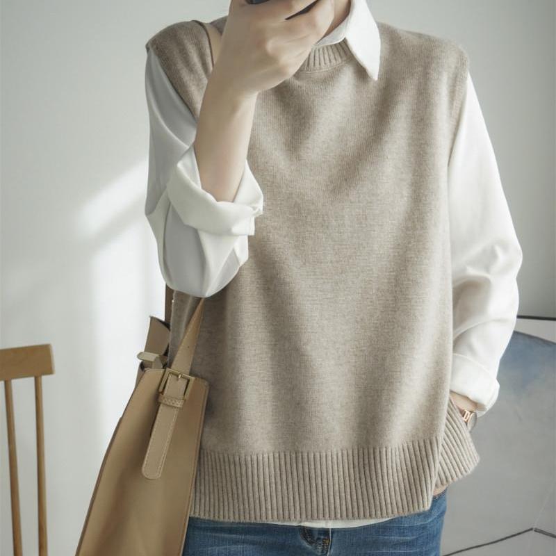 Women Sweater Oversizes Vest O-neck Sleeveless Pullover Knitted Vest Office Lady Temperament Casual Chic Vest Coat Winter