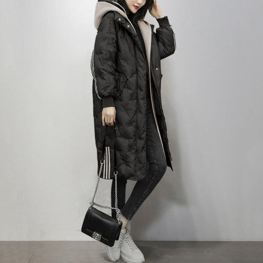 Women's Mid-length Down Jacket Winter Korean Loose Cotton Clothes Casual Hooded Padded Jacket Quilted Jacket