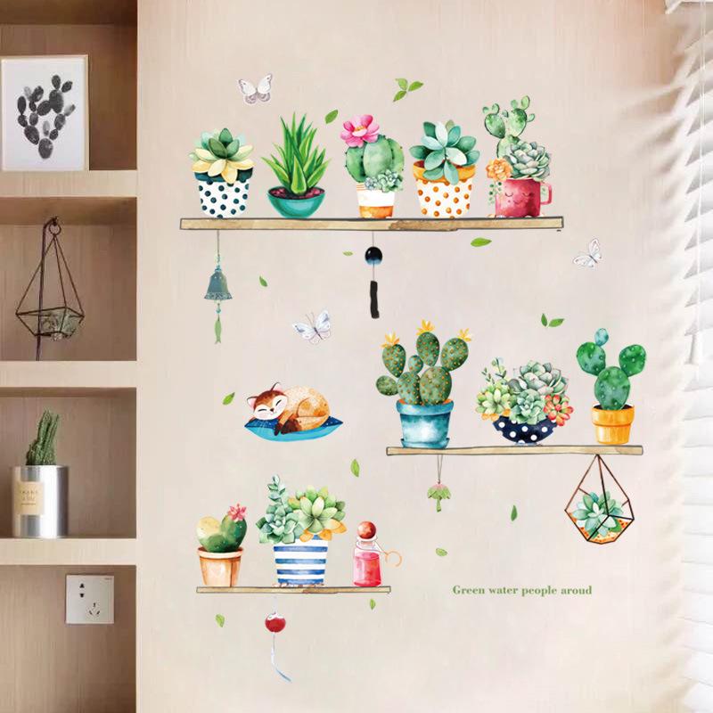 Nordic ins wind cactus potted living room bedroom wardrobe porch TV background wall stickers