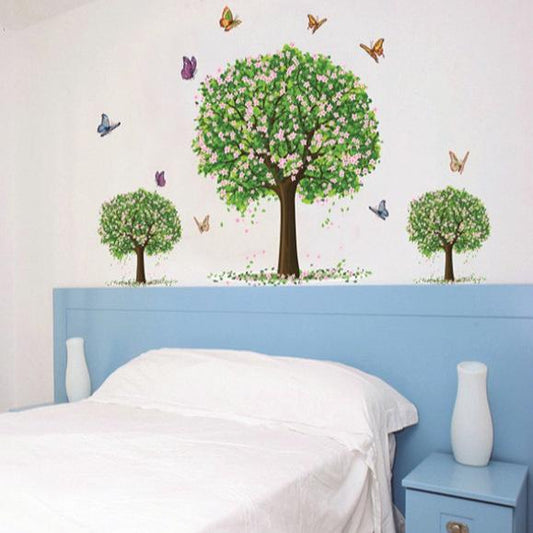 Three green tree colorful butterfly romantic room decoration removable TV background wall sticker