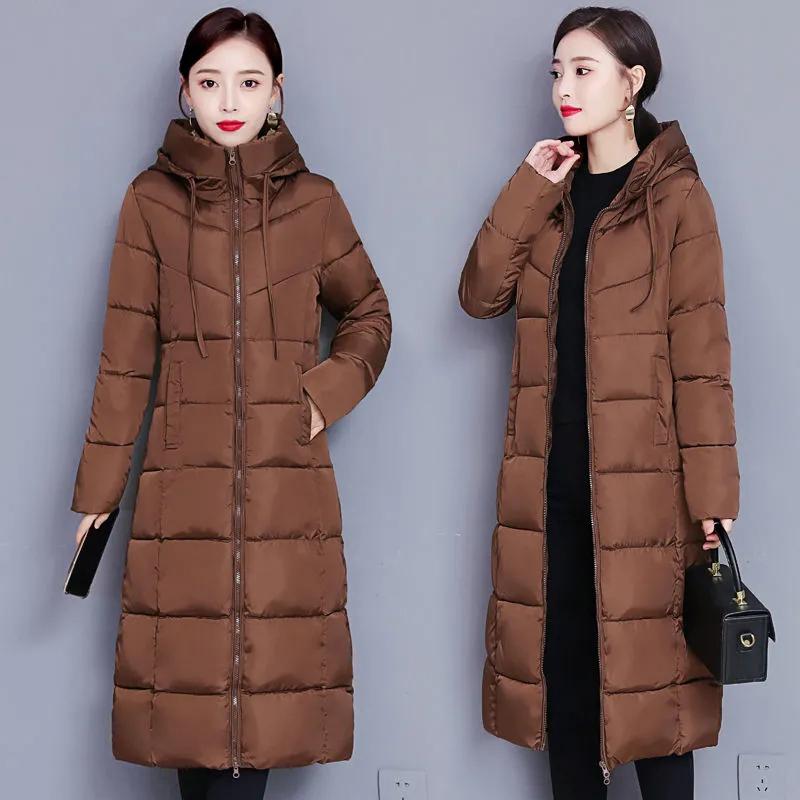 Women Winter Parkas Jackets Black Hooded Down Coat Plus Size Black Padded Jacket Lady Fashion Slim Long Windbreaker Outerwear