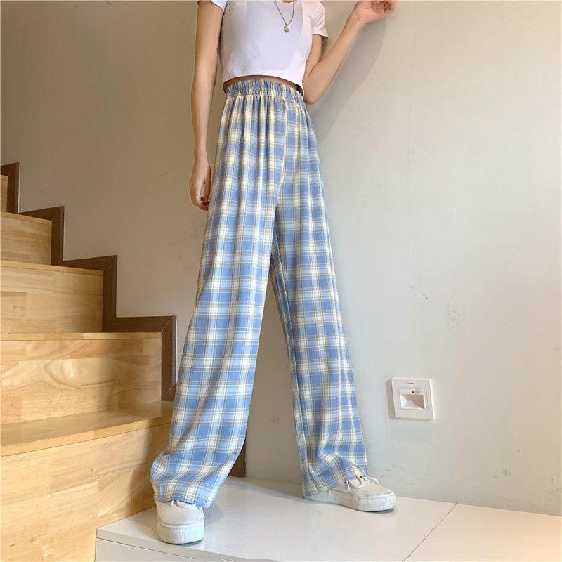 Plaid Loose Straight Leg Mopping Wide-leg Pants Autumn and Winter New Korean Student High Waist Casual Trousers Women