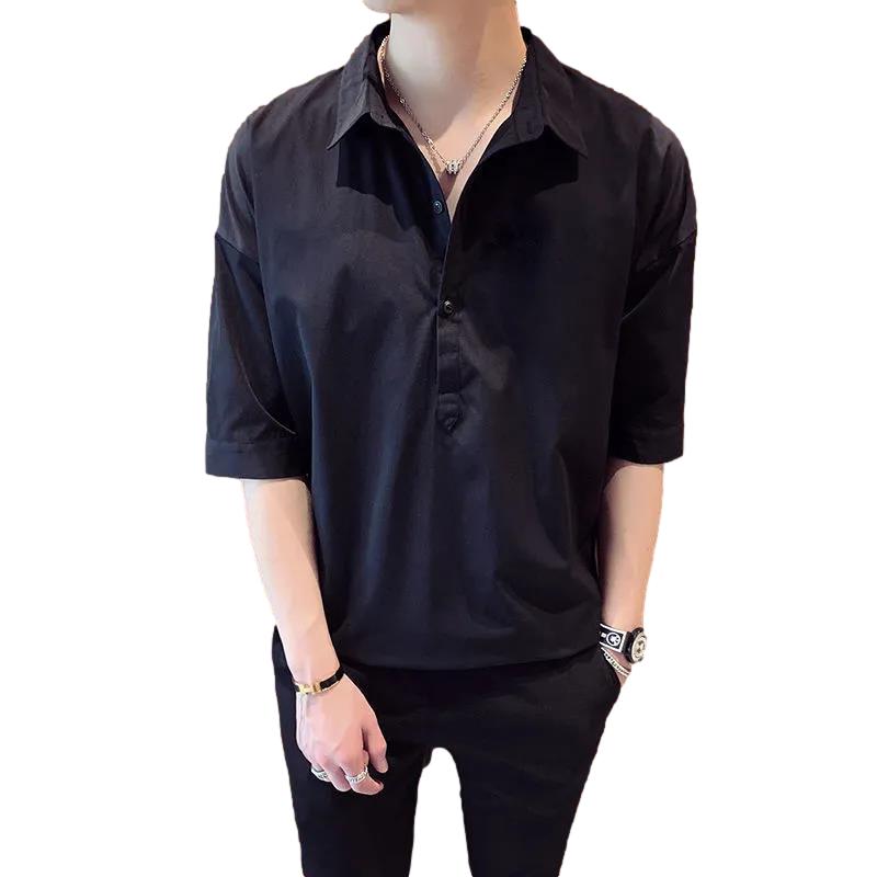 Men's Short-sleeved Loose Men's Casual Five-point Sleeve Shirt Trendy Handsome T-shirt Summer Sleeve