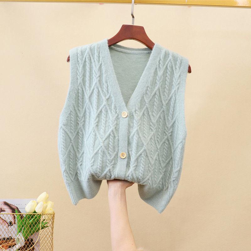 Sweater Vest Women Solid Autumn Winter All-match Leisure Outerwear Knitted V-Neck Sleeveless Female Elegant Chic Simple Harajuku