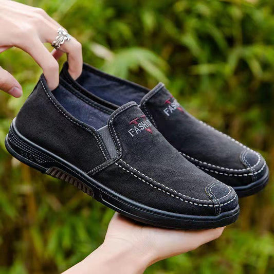 Old Beijing Cloth Shoes Men's Casual Shoes Flat Non-slip Driving Shoes Work Breathable Canvas Shoes Comfortable Dad Shoes