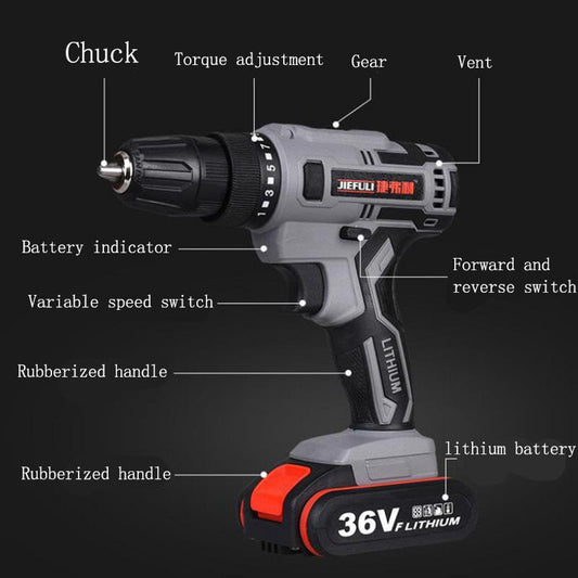 10 Styles High-power Electric Drill Multi-function Cordless Lithium Electric Drill 36V/48V Polishing and Grinding Machine with Two Batteries