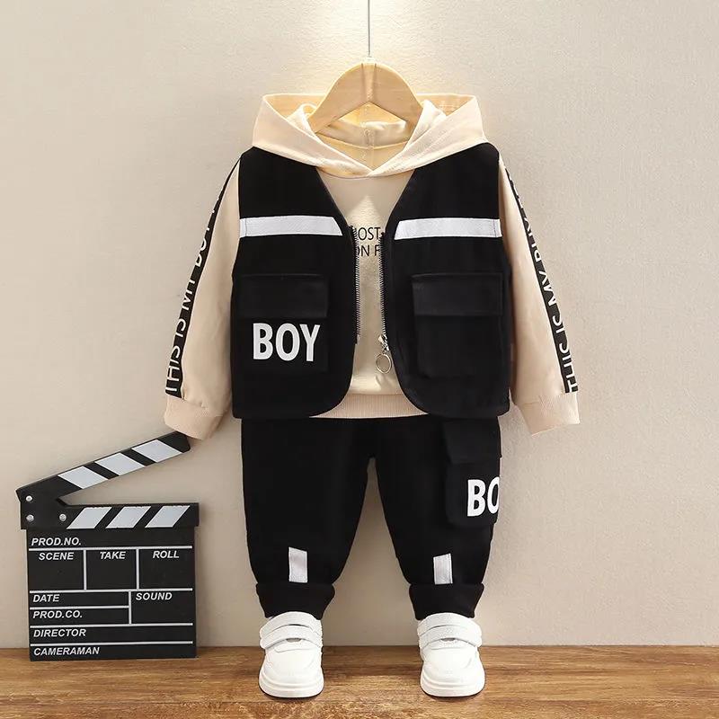 Children's Clothing Boys' Spring and Autumn Suits Children's Western Style Vest and Sweater Three-piece Handsome Clothes