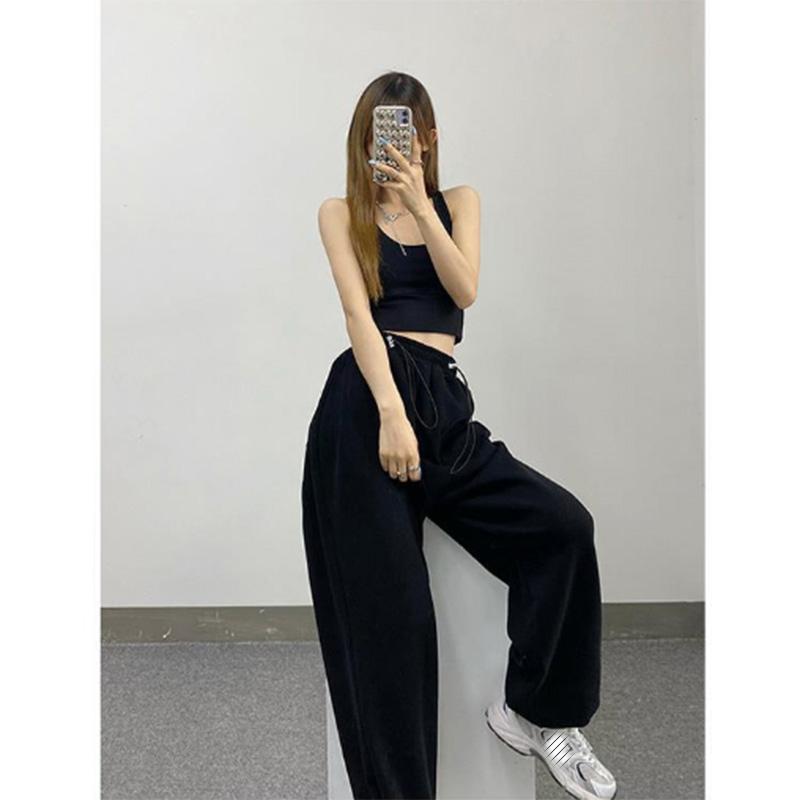 Sports Pants Women's High Waist Slim Straight Loose Wide Leg Drawstring Casual Sweat Pants Drawstring Pants