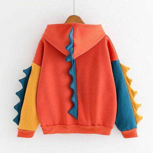 Hoodies Women Fashion Splice Dinosaur Print Sweatshirt Tops Casual Long Sleeve kawaii Clothes