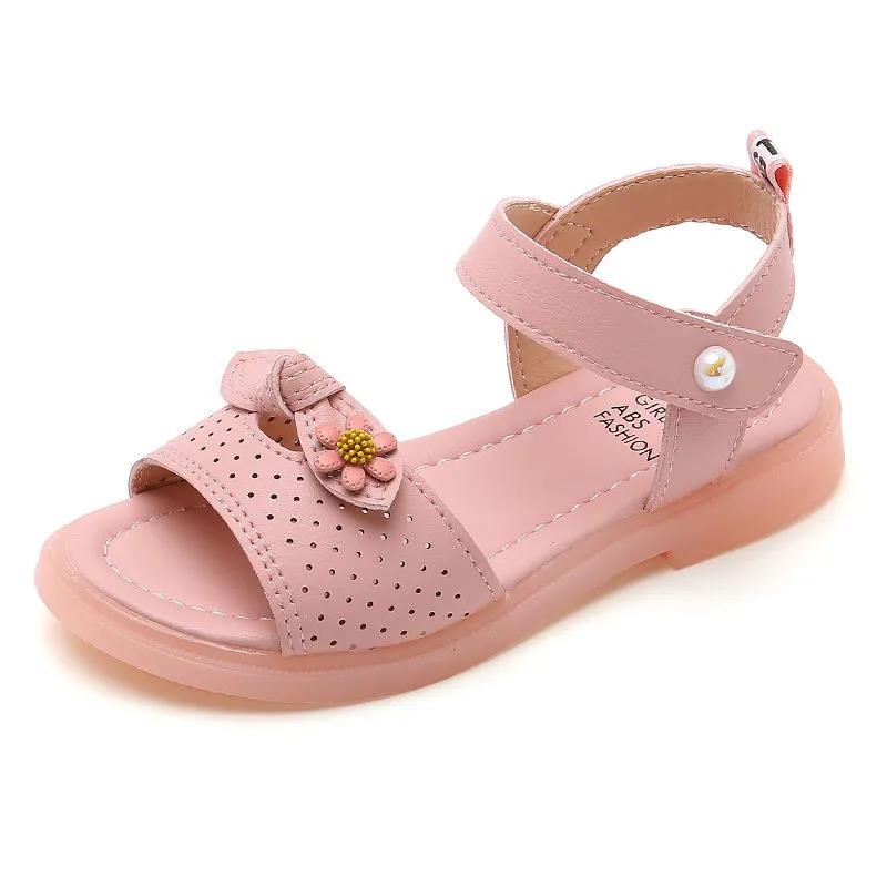 Girl's Summer Sandals Big Girls' Soft Sole Princess Sandals Non Slip Solid Color Outdoor Beach Sandals