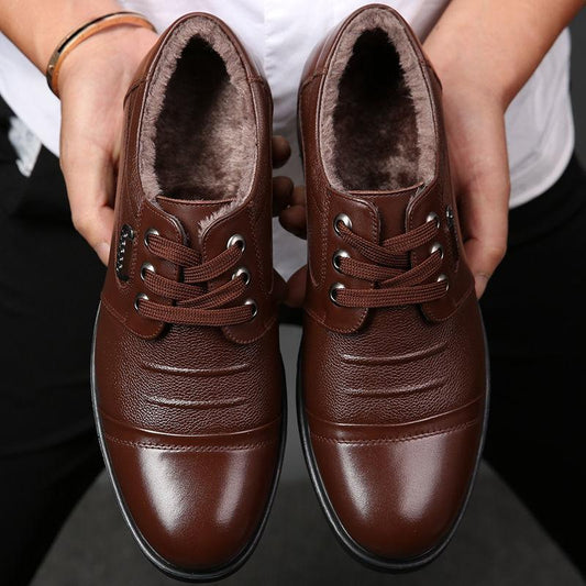 Men's Leather Shoes, Men's Shoes, Formal Casual Shoes, Autumn and Winter Business Leather Plus Cashmere Warmth, Men's Cotton Shoes