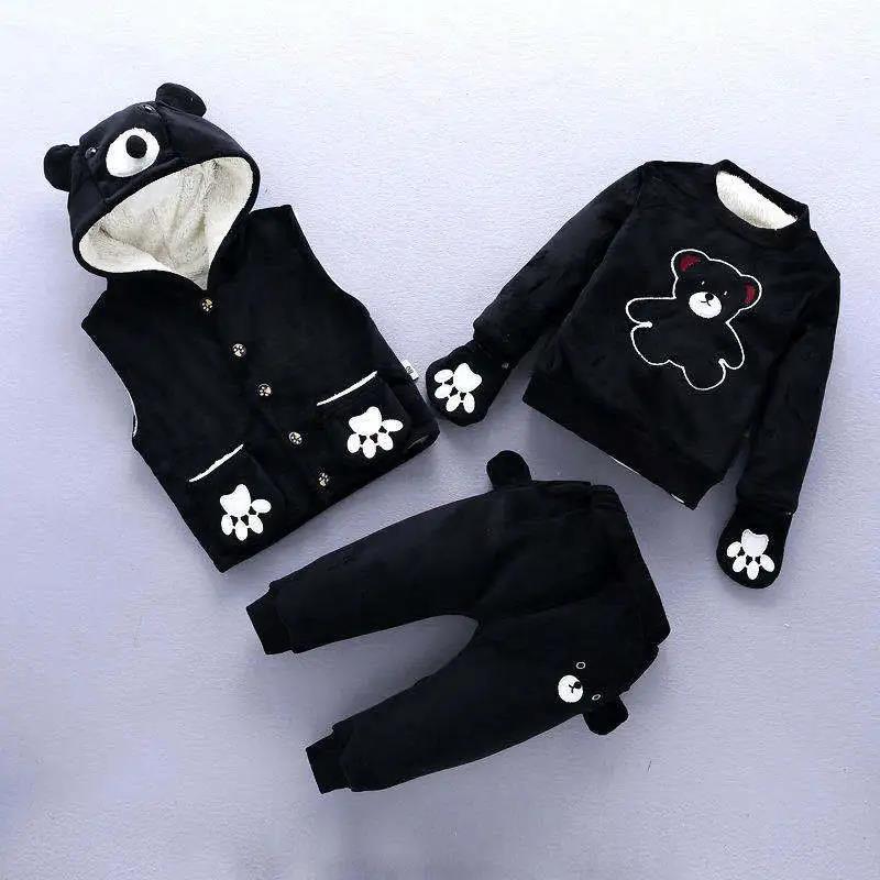 Children's Clothing Winter Clothe Thickening Baby Children's Cotton-padded Suit Three-piece Suit Boys and Girls Baby Clothes Plus Velvet Thickening