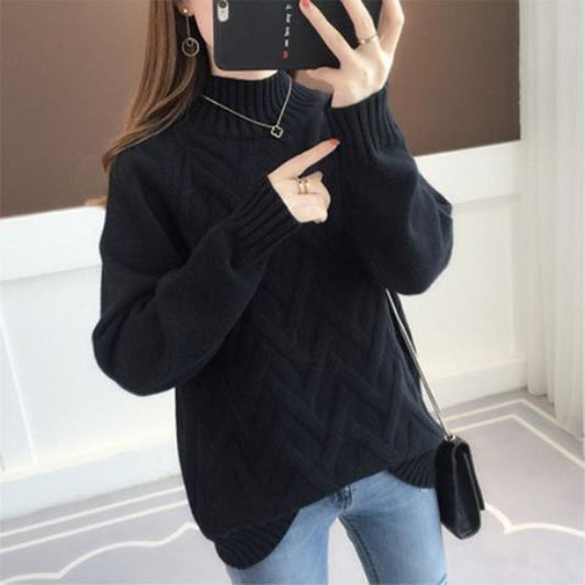 Cold-proof Solid Color Turtleneck Sweater Female Autumn Large Size Warm Sweater Thickening