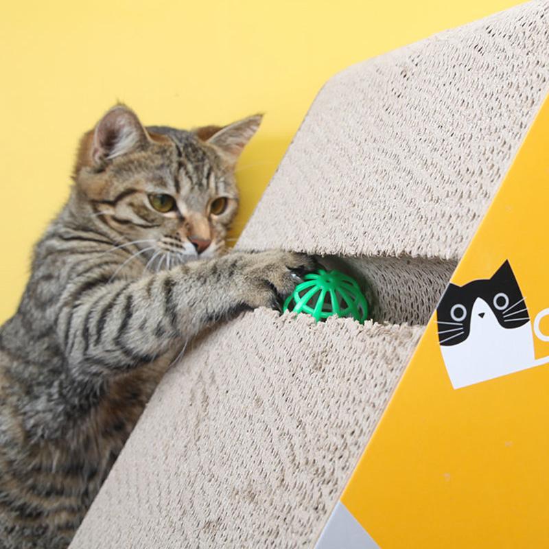 3 in 1 Vertical Cat Corrugated Scratching Board Cat House Cat Toy Triangle Against The Wall with Bell Ball Claw Sharpener Cat Scratch Mat