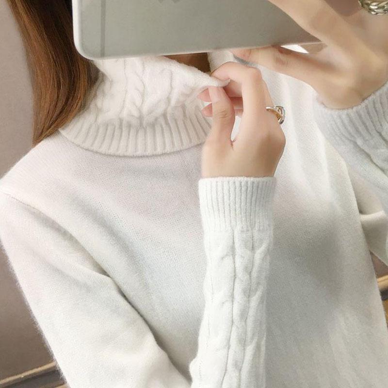 Medium and Long Section High Collar Sweater Winter Warm Knitting Sweaters Large Size Sweater Woman