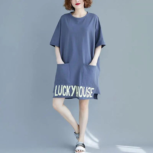 Short SleevedPrinted Loose Dress Women's Fashion Casual Vintage Spring Autumn All-match Plus Size Beach Dresses