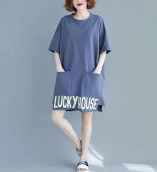 Short SleevedPrinted Loose Dress Women's Fashion Casual Vintage Spring Autumn All-match Plus Size Beach Dresses