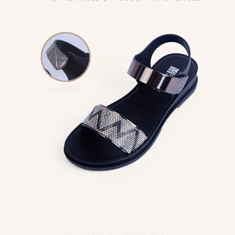 Ladies Mother Shoes Sandals Summer Middle-aged All-match Rhinestone Fashion Middle-aged and Elderly Women's Shoes Wedge Shoes