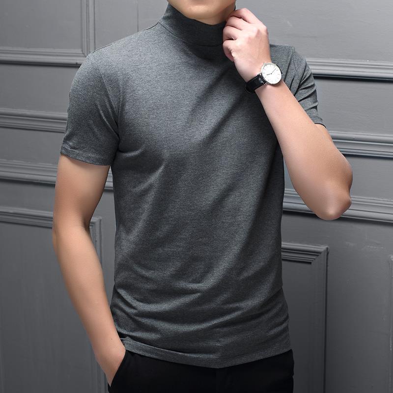 Mens Fashion T-Shirts Half Turtleneck Short Sleeve Slim Fit Basic Pullover Tees