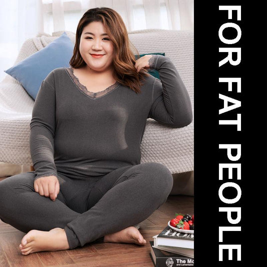 Fat Sister Thermal Underwear Female Plus Fat Plus Size Thin Lace Base Autumn Clothes Long Pants Suit