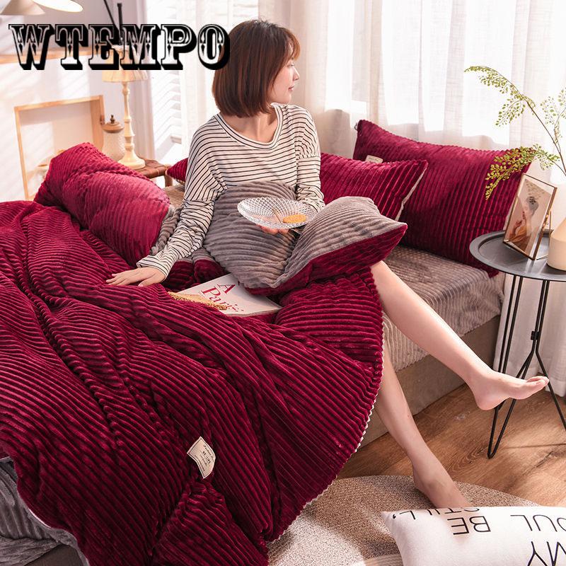 Home Bedding 4pcs Flat Sheet Set Winter Velvet Bed Linen Set Sheet Duvet Cover Set Bedclothes