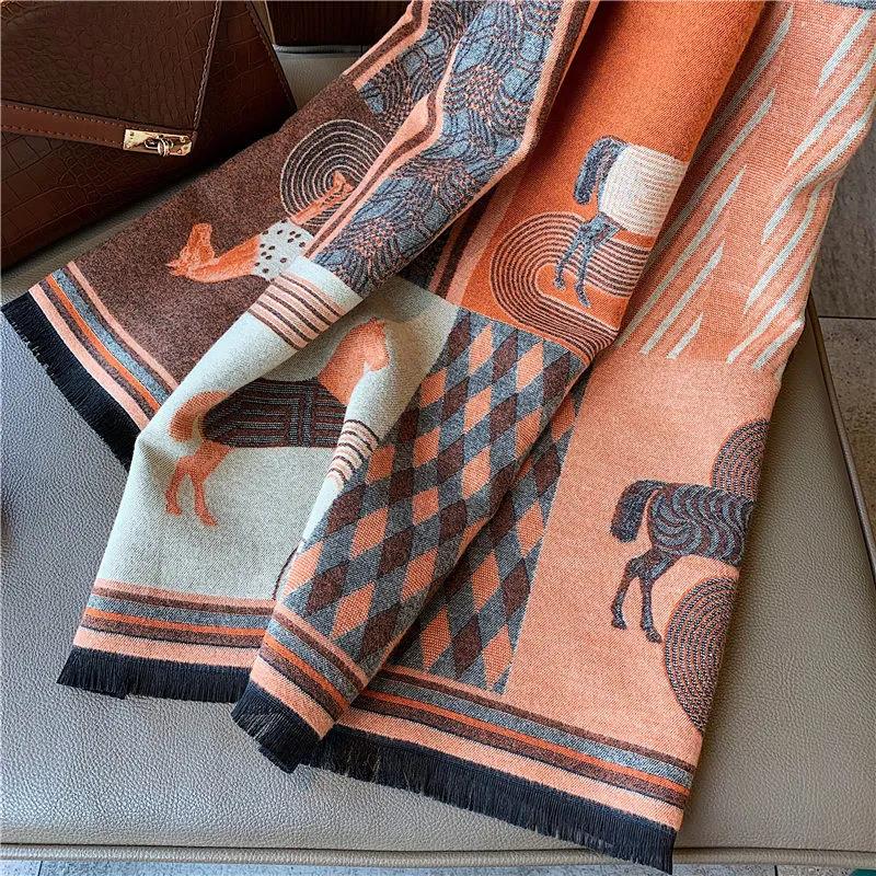 Winter Women's Cashmere Scarf Double-sided Printing Oversized Shawl Lengthened Thick Scarf Shawl