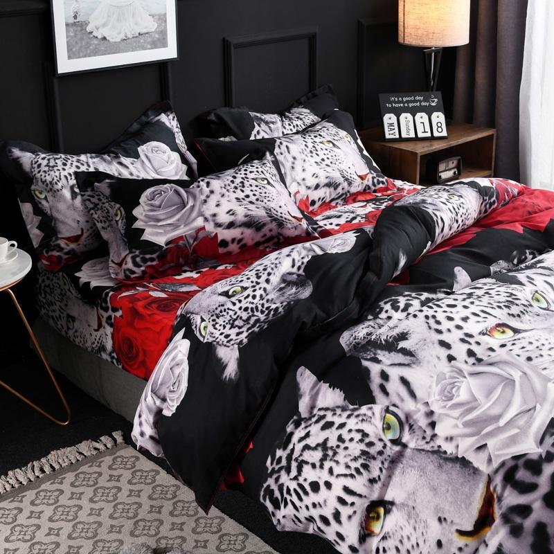 WTEMPO 2019 New Leopard&Rose Duvet Cover Set Queen Size 2/3pcs Bedding Set Comfortable Duvet Cover (