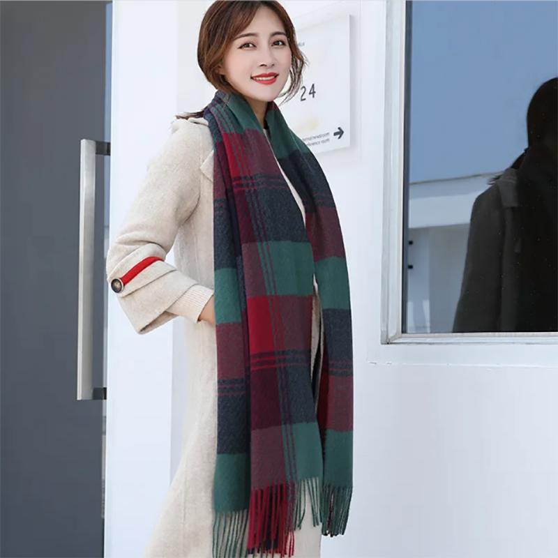 Scarves Womens Winter Korean Style Plaid Temperament Warm Shawl All-match Long Thick Bib