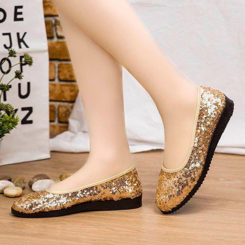 Old Beijing Cloth Shoes Fashion Sequined Flat Women's Single Shoes Soft Sole Mother Shoes Pedal Lazy Shoes