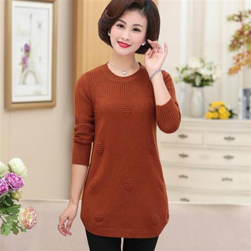 Pofulove Solid Color Large Size Medium Sweater Mom Elegant Fashion Casual Sweater Sweater Mom