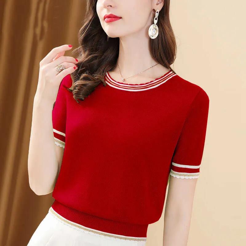 Women's Loose Round Neck T-shirt Mid-sleeve Top Summer Bottoming Shirt