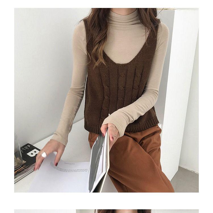 Autumn and Winter Women's V-neck Knitted Pullover Sleeveless Vest with Retro Twist Bottoming Casual